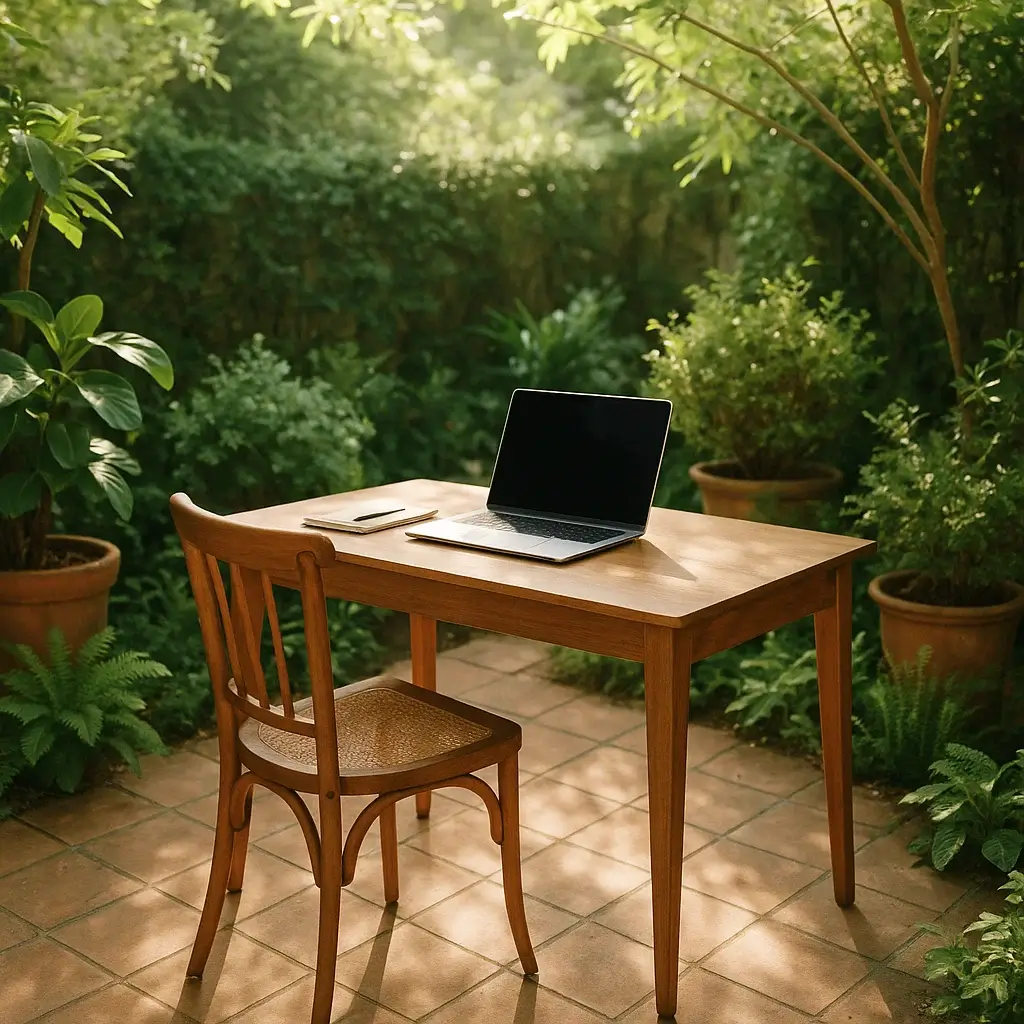 Outdoor workspace with garden view